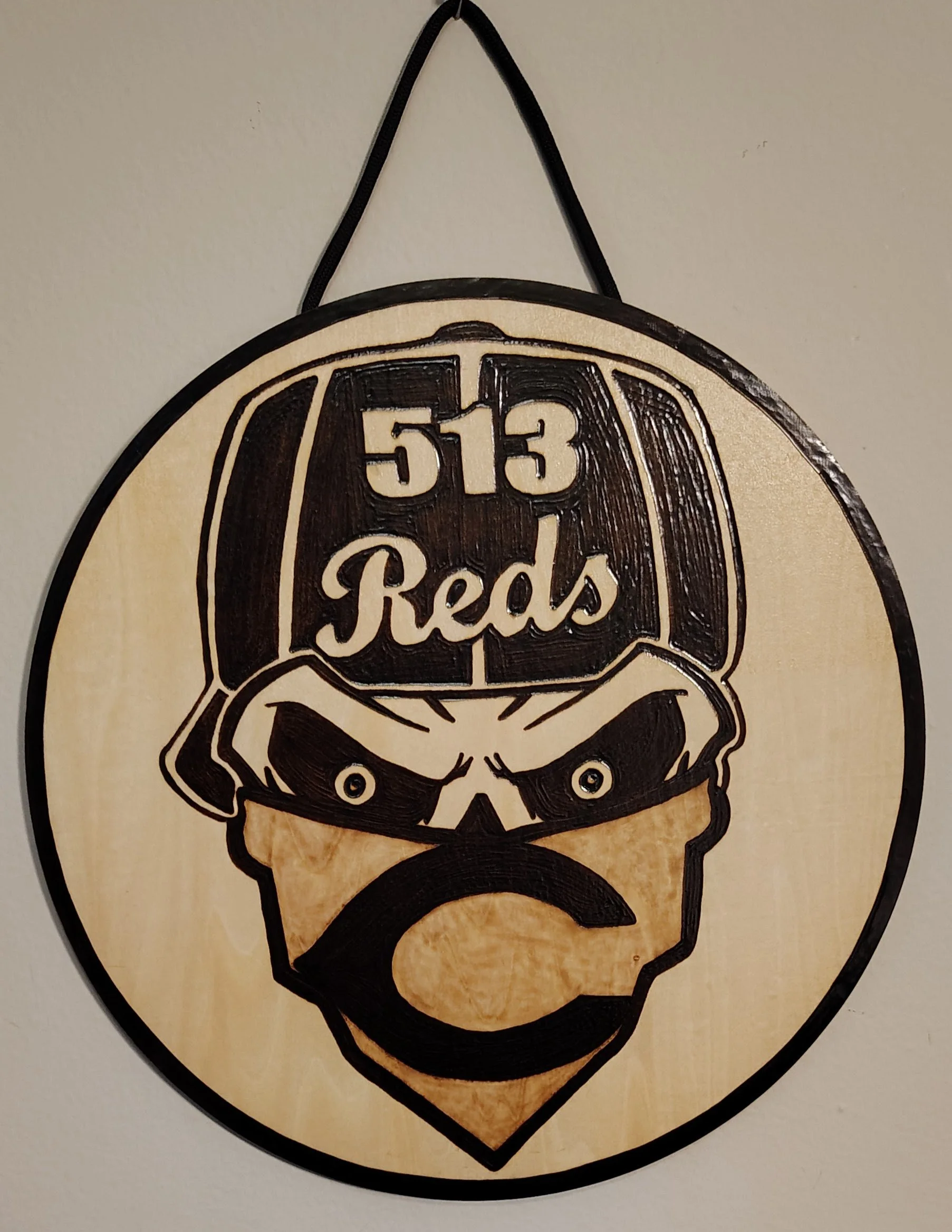 Cincinnati Reds Skull Wood Burnt Sign
