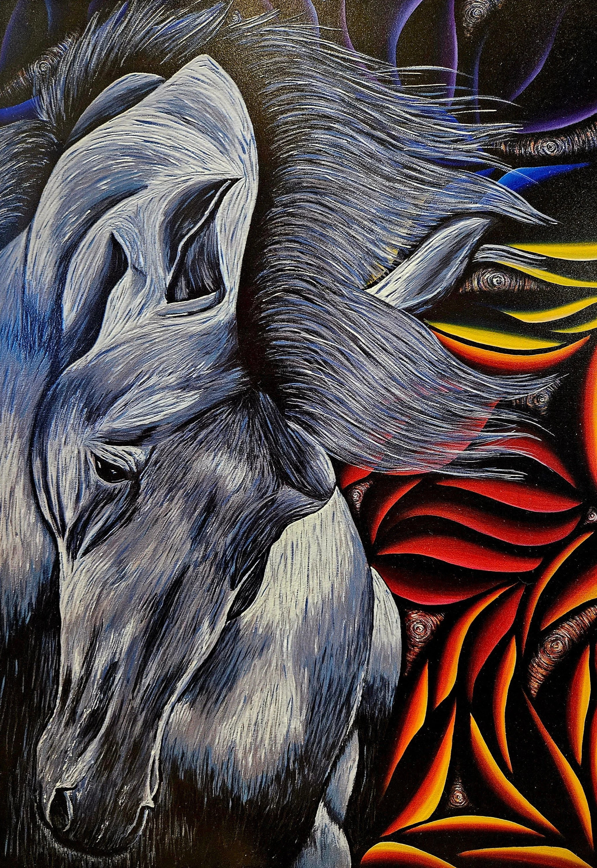 Abstract Expressionist Horse Painting: Textured Metal Wall Art