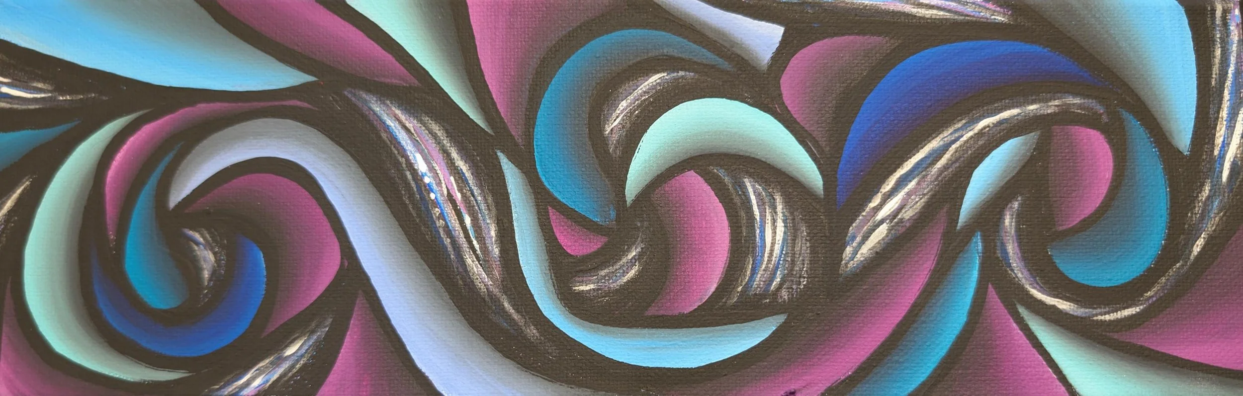 Original Acrylic Painting: Colorful Abstract Spiral on 4x12 Inch Canvas