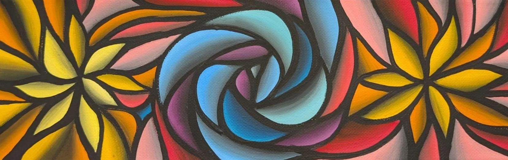 Original Acrylic Painting: Colorful Abstract Spiral on 4x12 Inch Canvas