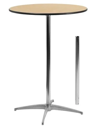 A small round table with a metal base and a separate metal support leg next to it