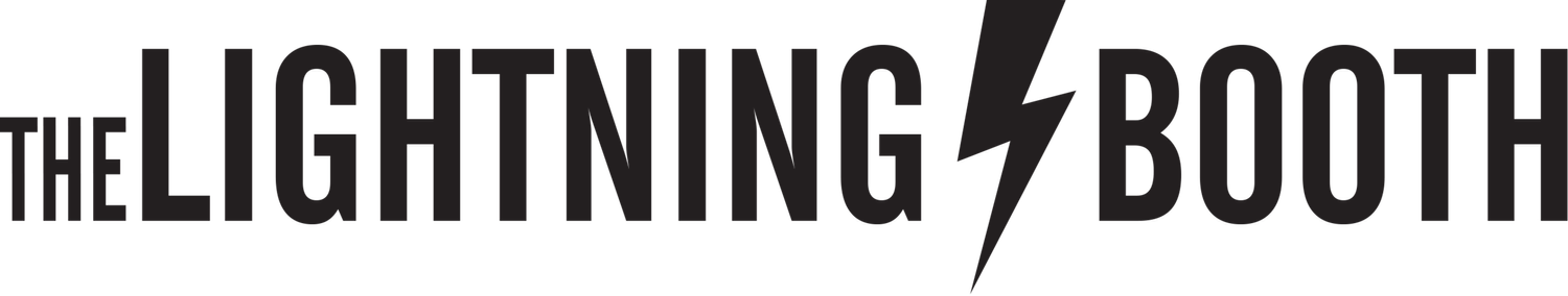 Logo with the words 'The Lighting Booth' in black text and a lightning bolt in place of the letter 'I'.