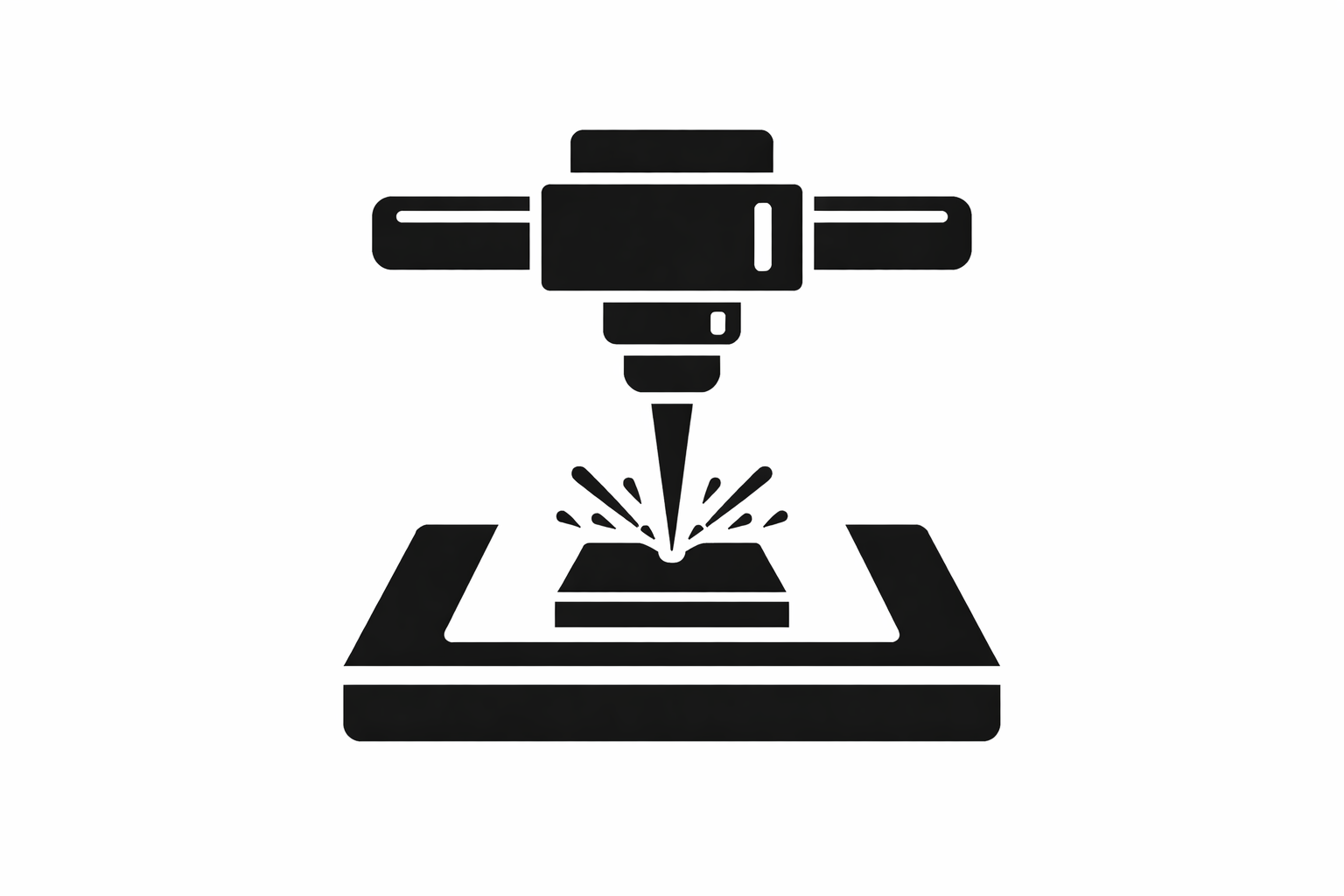 Symbol eines 3D-Druckers, der auf eine Platte druckt, mit Draufsicht auf das Druckbett und den Druckkopf