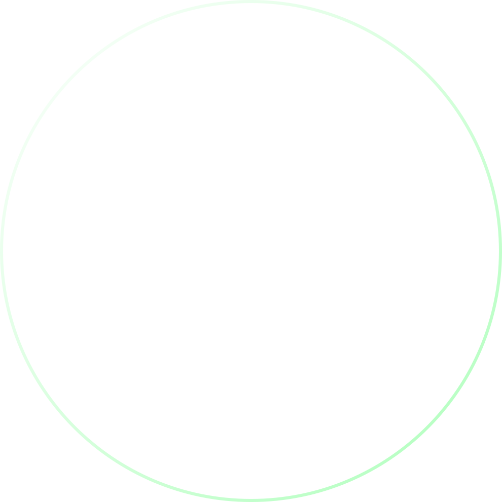 An abstract light green neon circle outline on a black background.