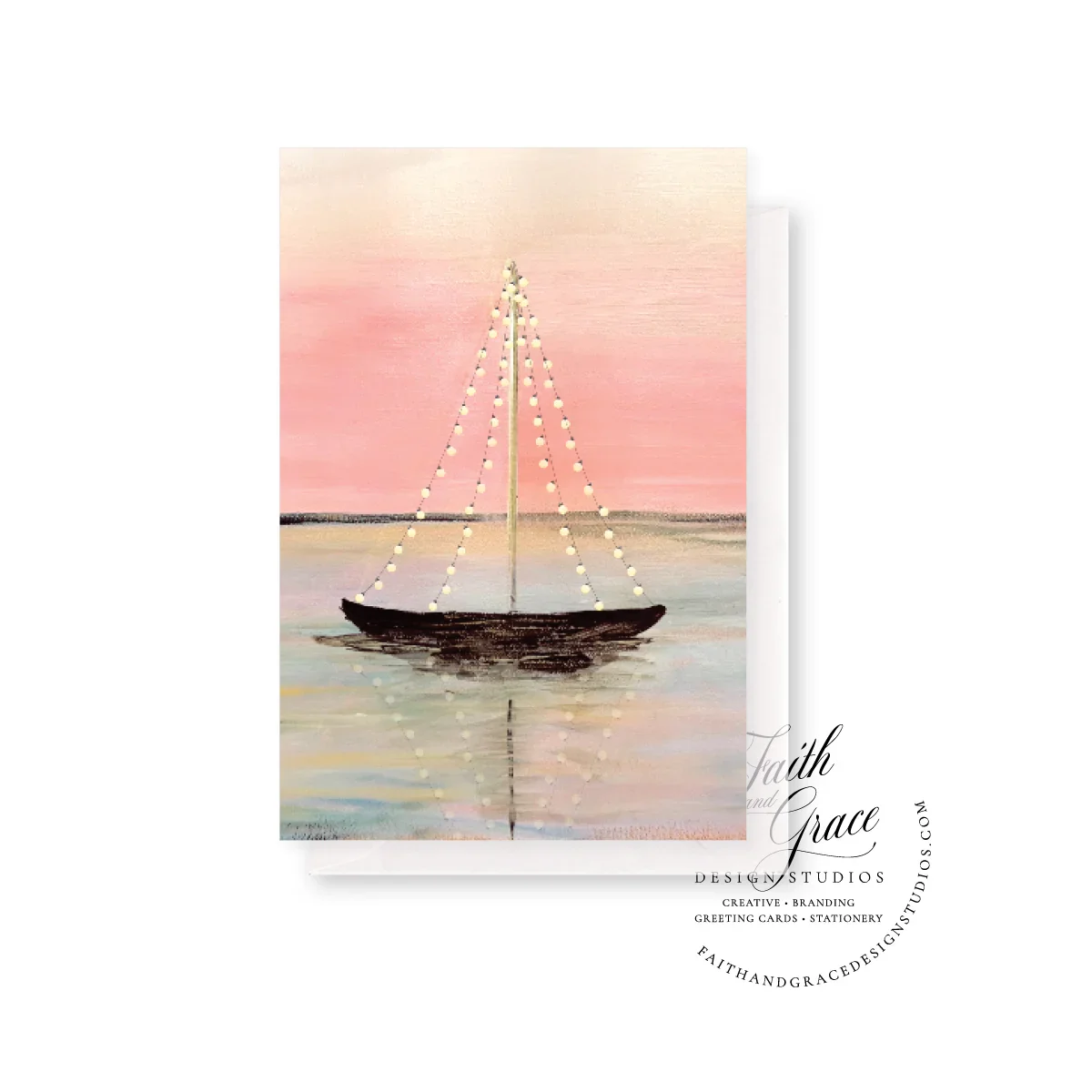 Coastal Collection Notecards • Sailboat with White Lights at Dusk
