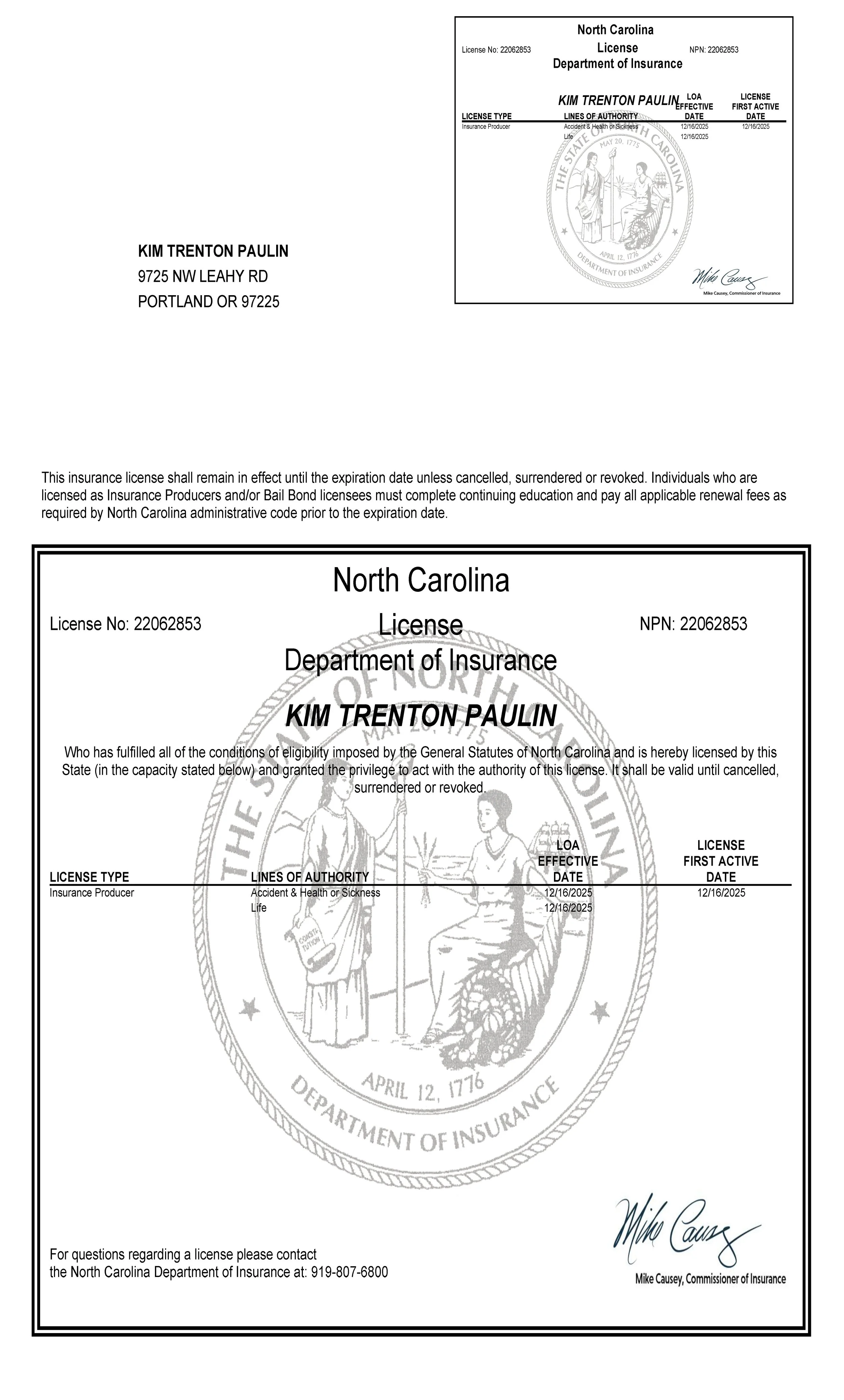 Insurance License - North Carolina