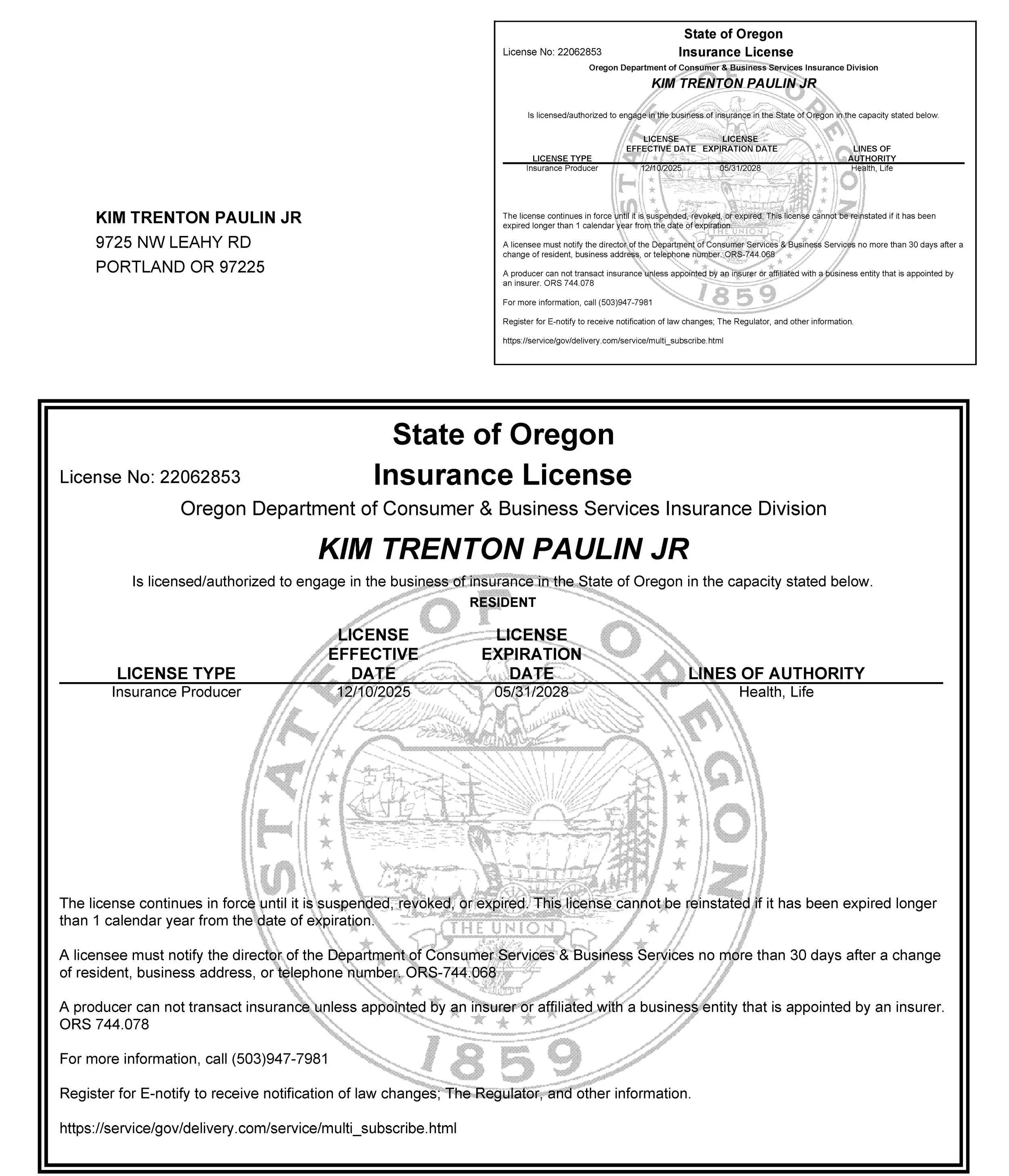 Insurance License - Oregon
