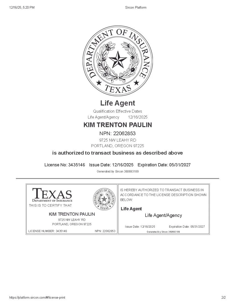 Insurance License - Texas