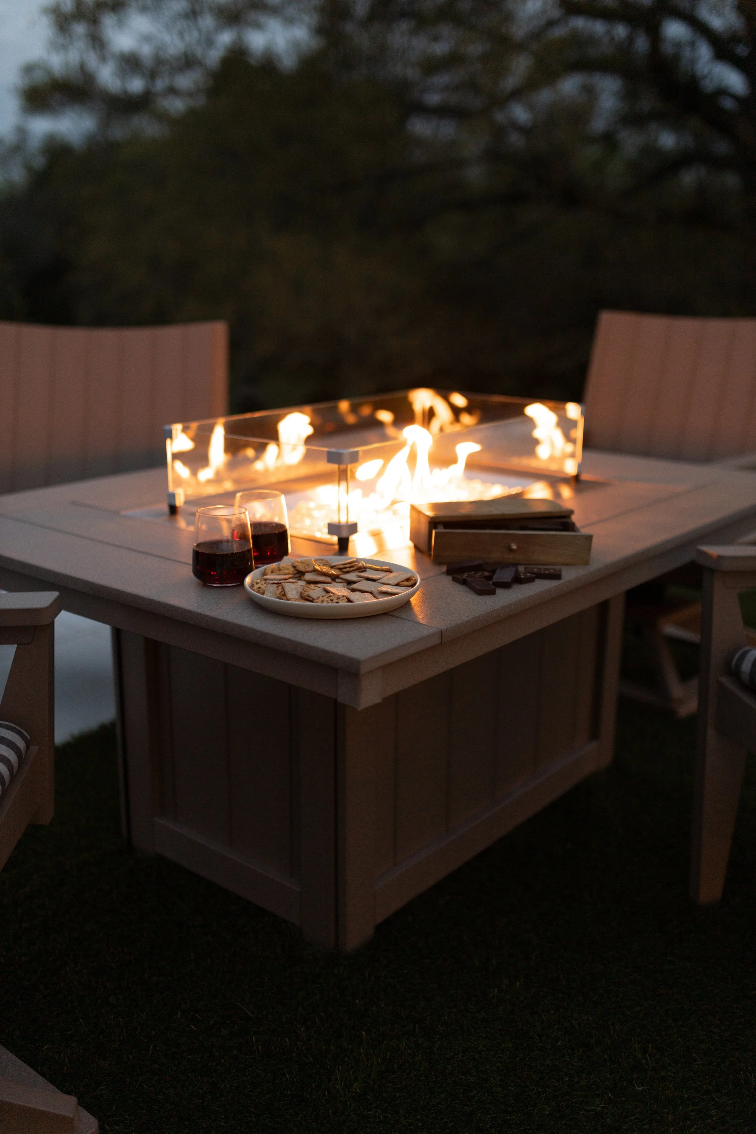 Mayhew Chat Chairs & Swivel Rockers with Donoma in Weatherwood. Seat Cushions in Sail Away Java3.jpg