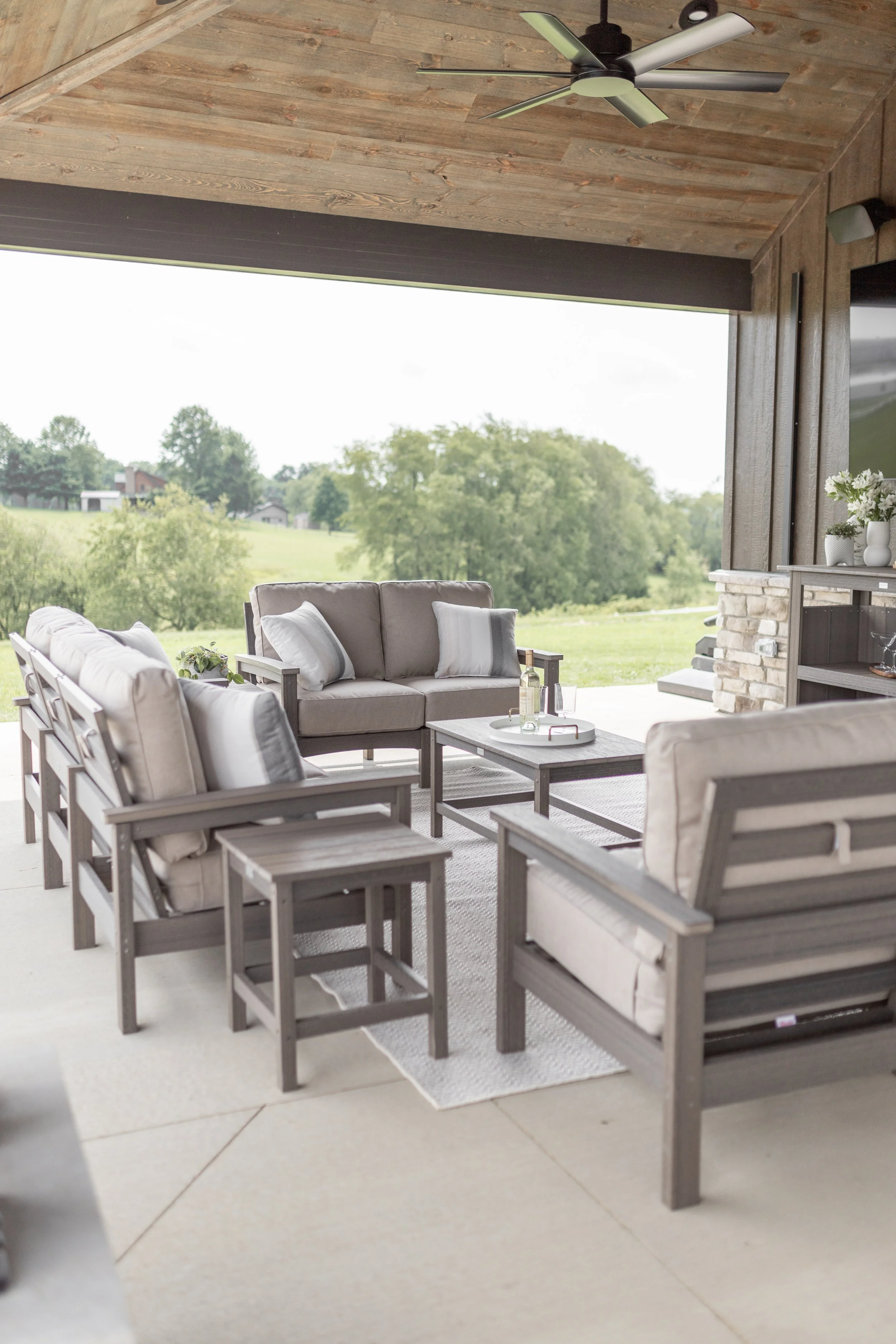 Camden Loveseat, Sofa, Coffee Table and End Table in Coastal Gray. Cushions in Blend Sand.jpg
