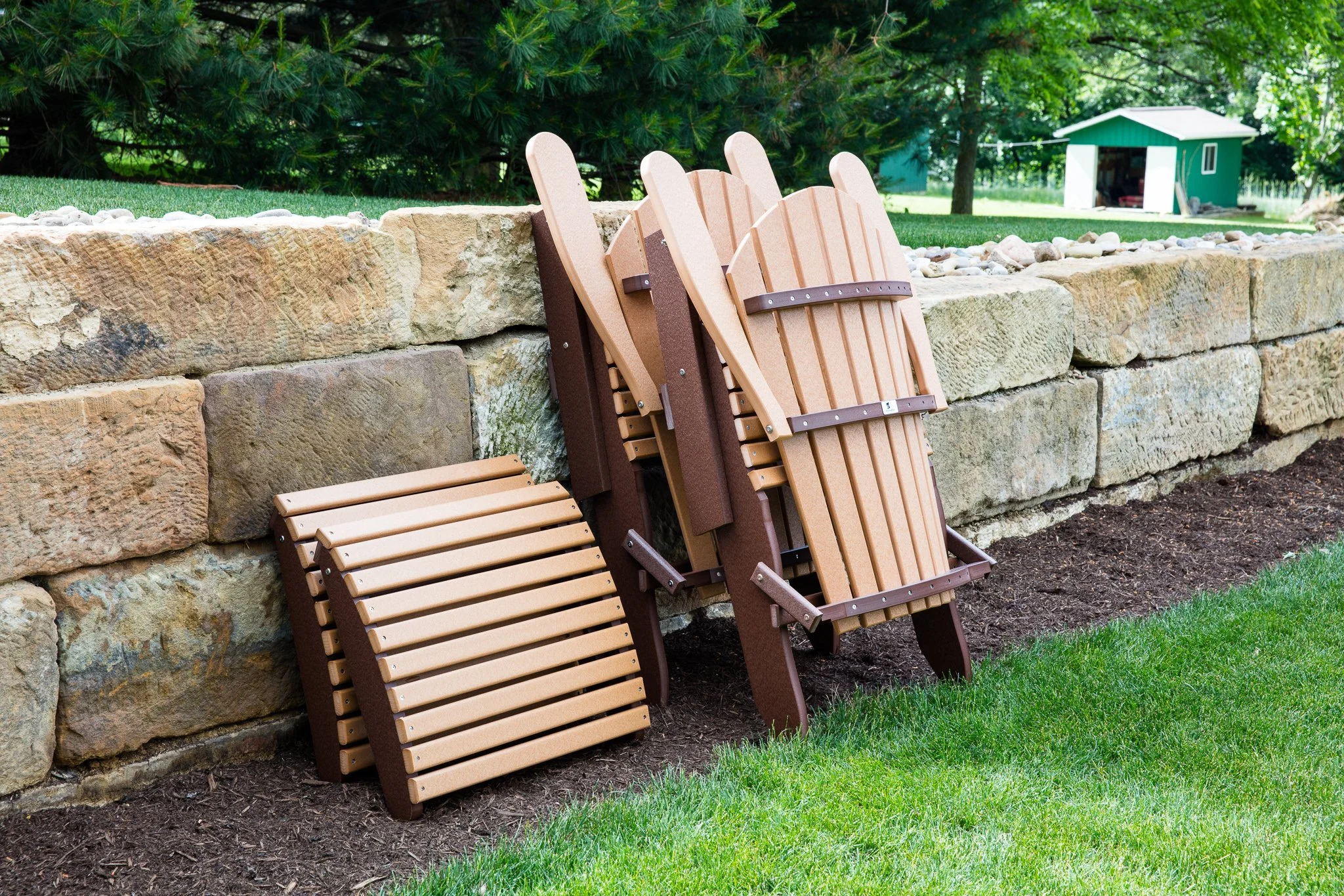 Comfo Back Folding Adirondack Chair and Folding Footstool - Cedar on Chocolate Brown (folded).jpg