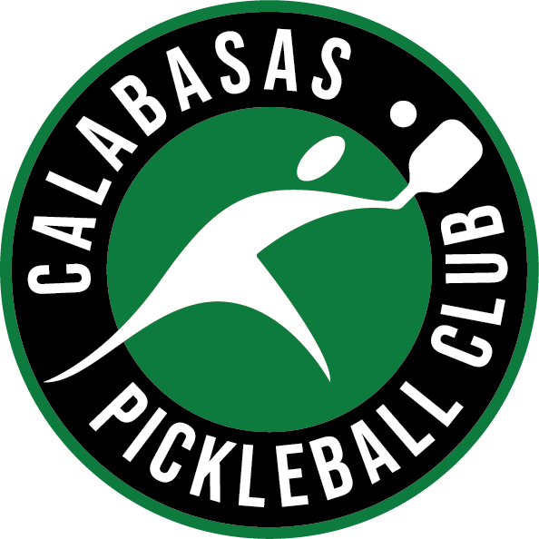 Logo of Calabasas Pickleball Club featuring a white paddle and ball on a green background with black and white text.