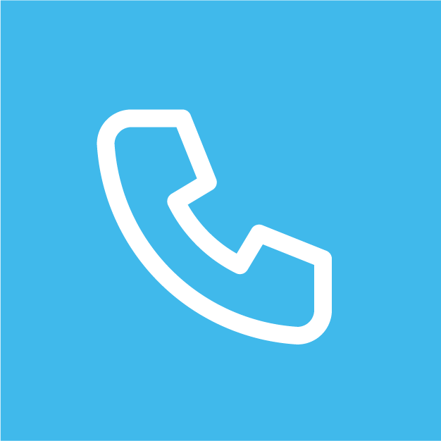 Icon of a white telephone receiver on a blue background.