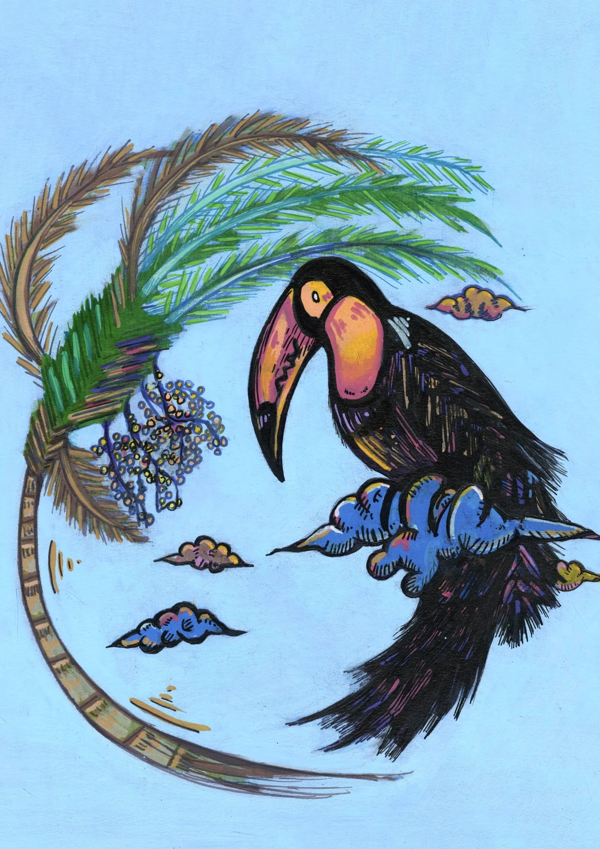 Toucan flying for food 2025,
Acrylic on illustraion board.