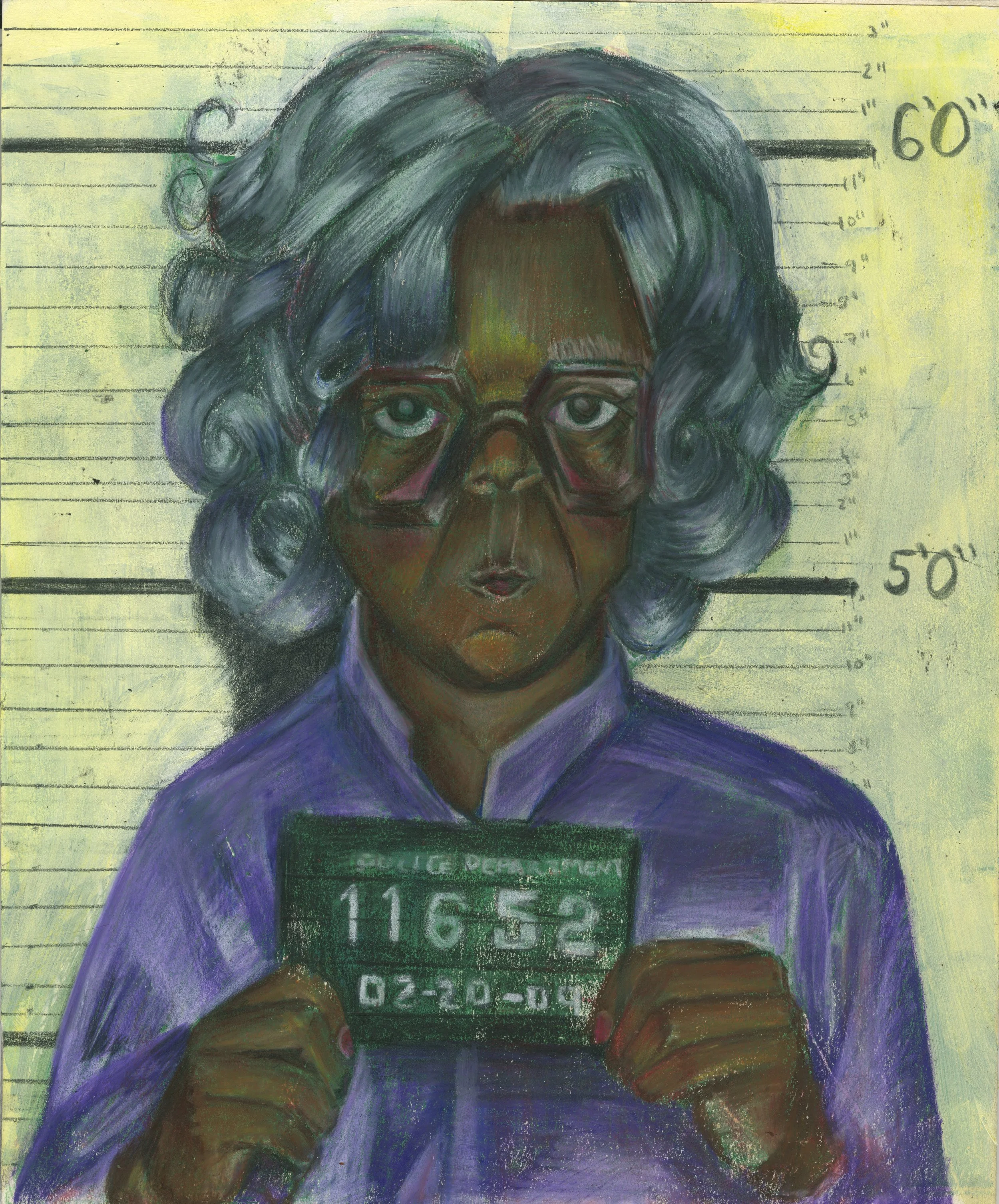 Characature of Madea 2025,
Colour pencils on illustration board.