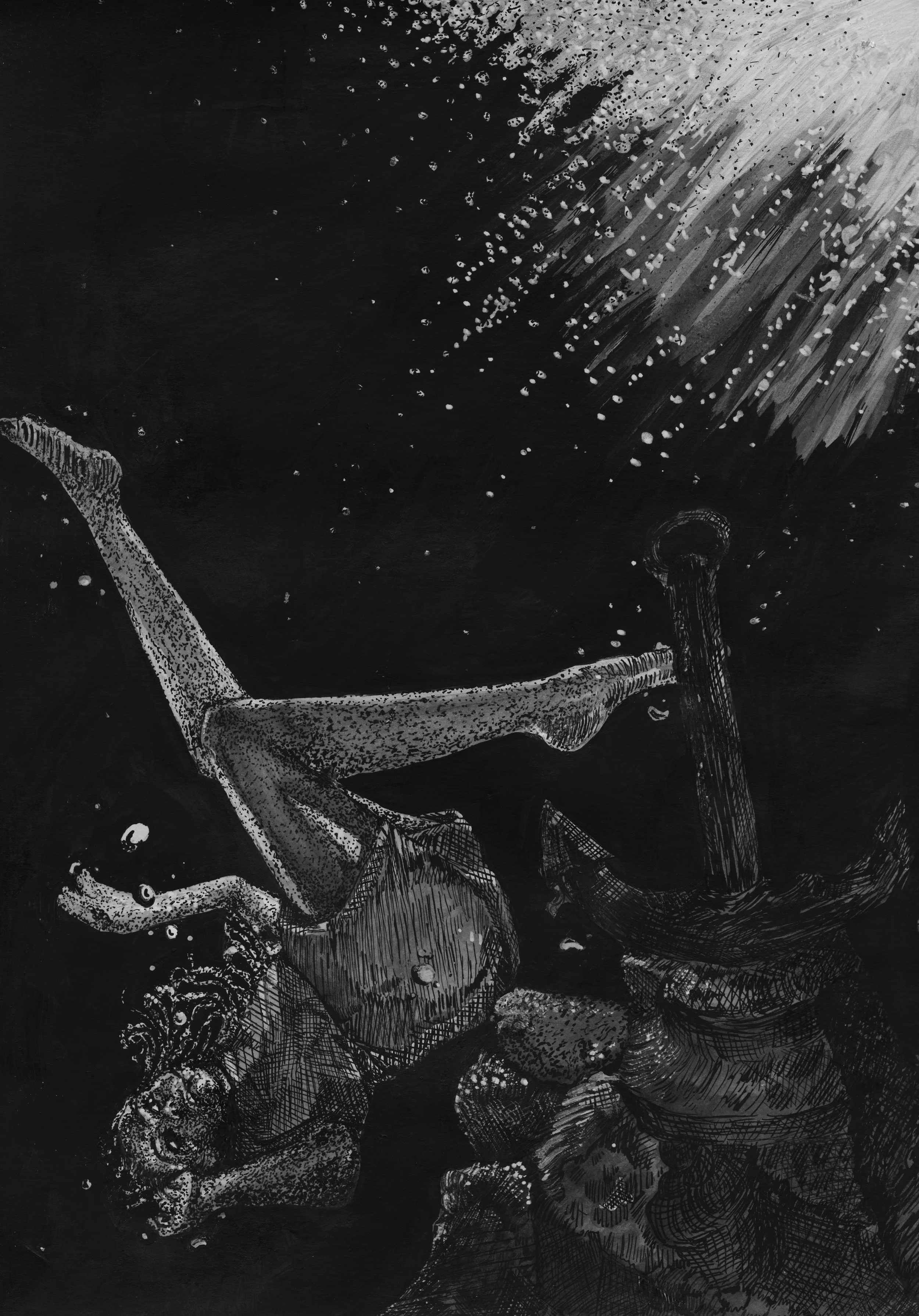 "Falling" 2025,
Ink on paper.