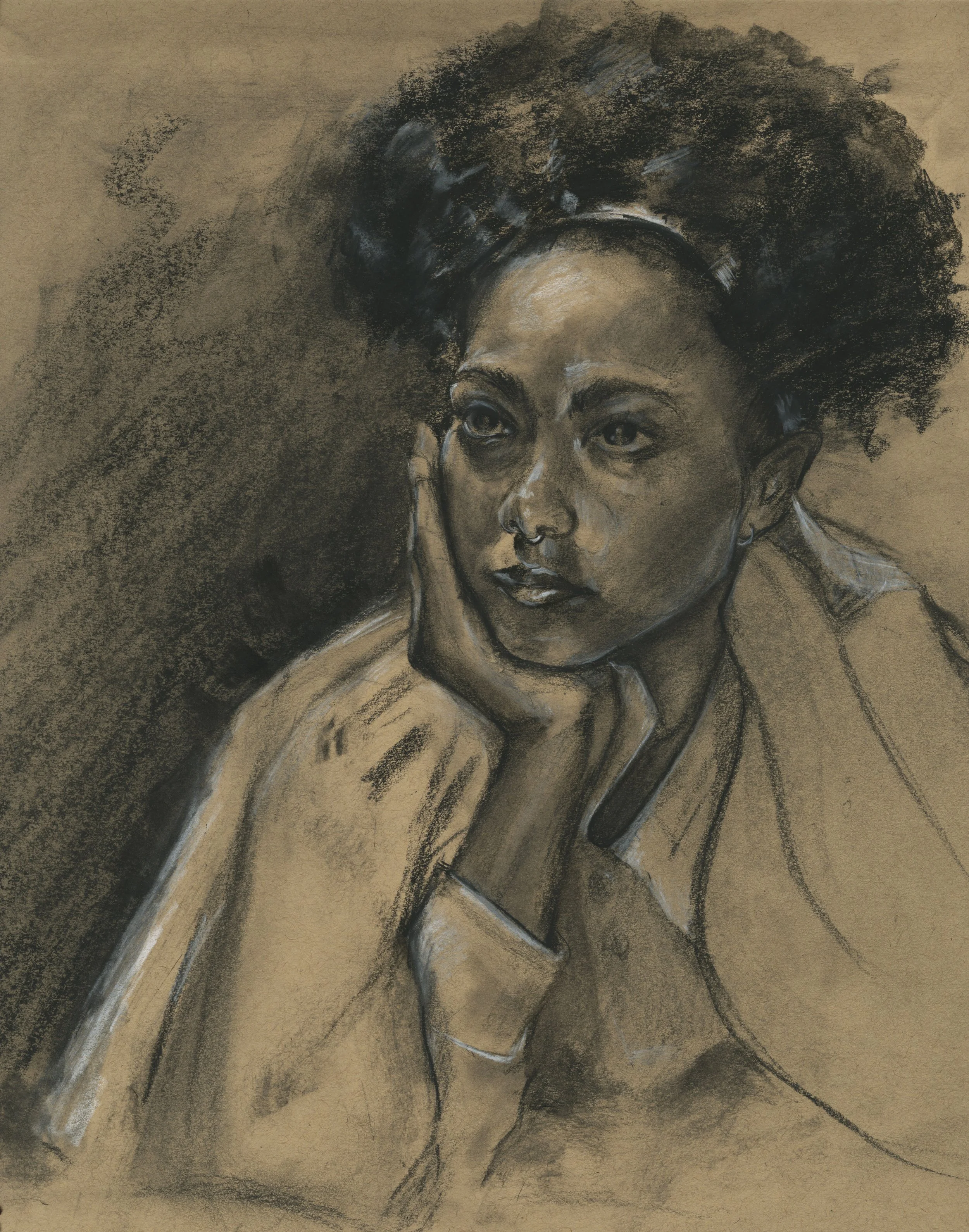 "Self Portrait" 2026,
Charcoal on toned paper.