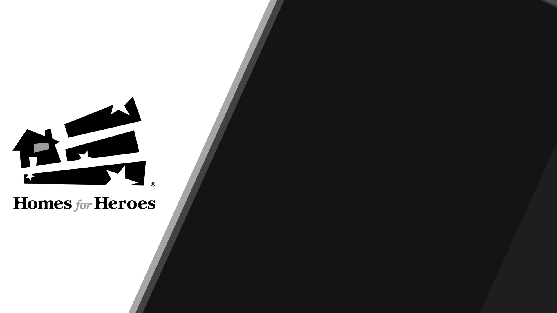 Logo for Homes for Heroes organization with black house shapes and stars, and the text "Homes for Heroes" underneath.