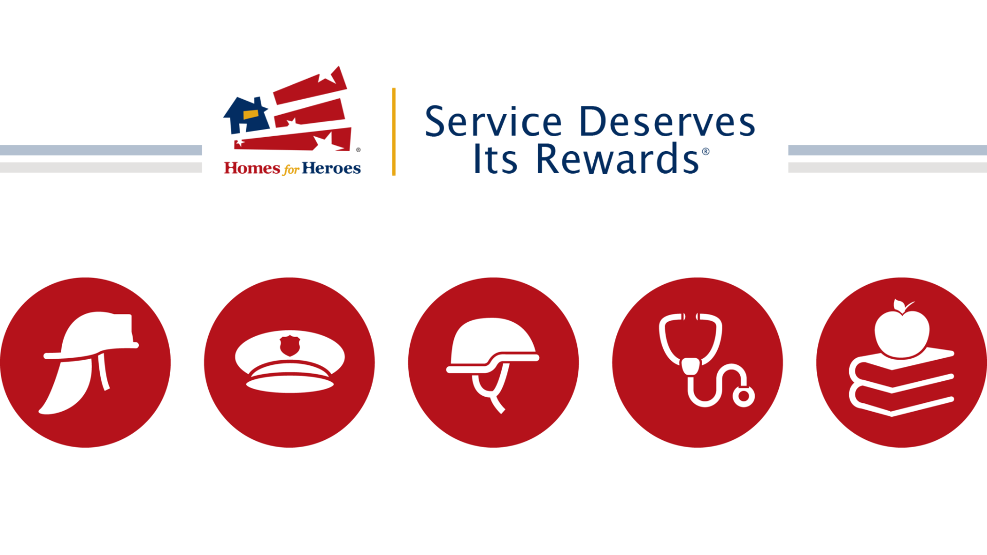 Homes for Heroes real estate program homepage highlighting benefits for service professionals with “Service Deserves Its Rewards” tagline