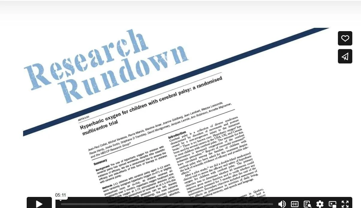Research Rundown – Episode 25: Hyperbaric Oxygen for Children with Cerebral Palsy; a Randomised Multicentre Trial