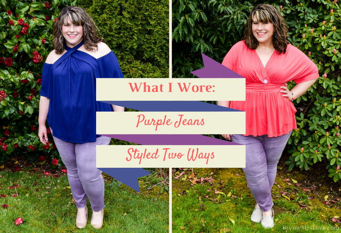 What I Wore: Purple Jeans, Styled Two Ways