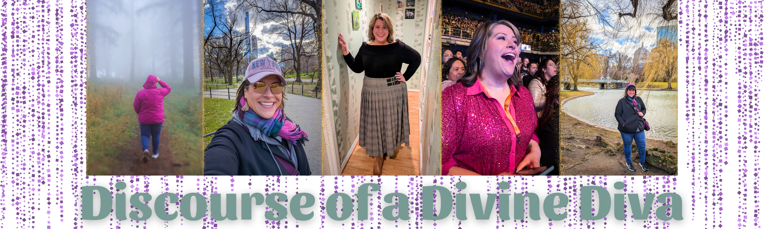 A collage of five women in various outdoor and indoor settings, with the text 'Discourse of a Divine Diva' at the bottom.