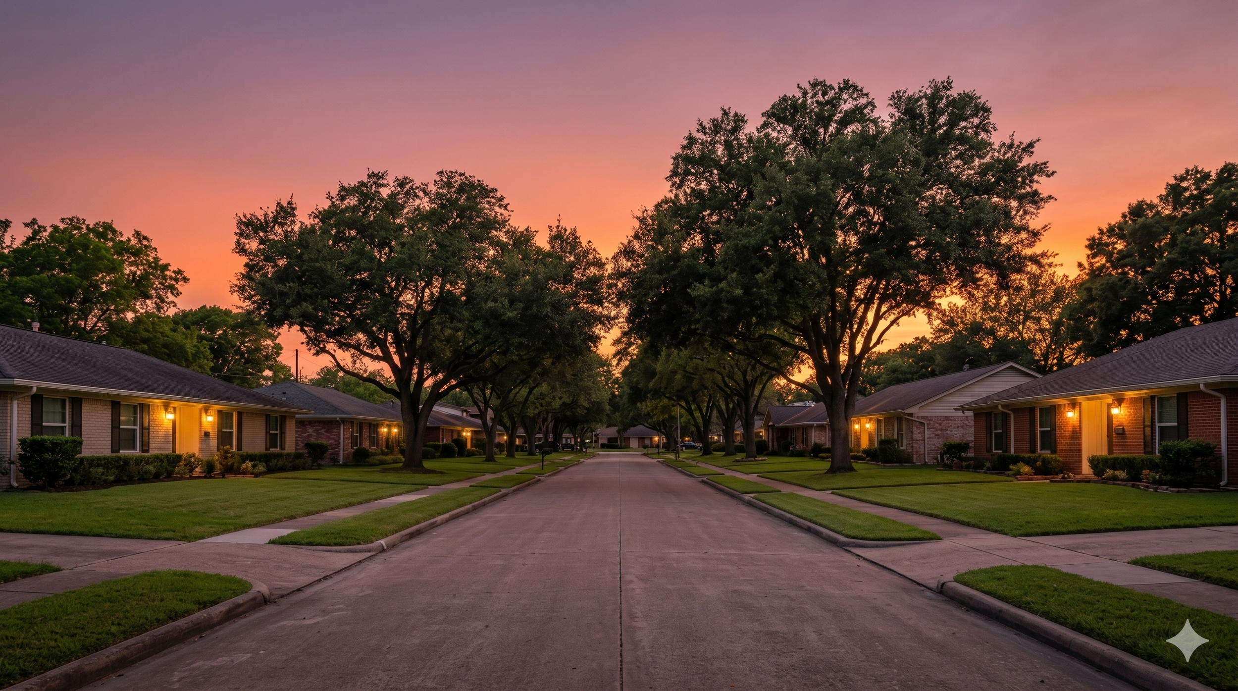 Texas neighborhood at sunset where Open Door Pathway Foundation provides housing