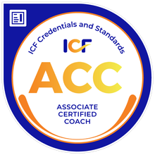 ICF Credentials and Standards logo featuring ACC (Associate Certified Coach) badge
