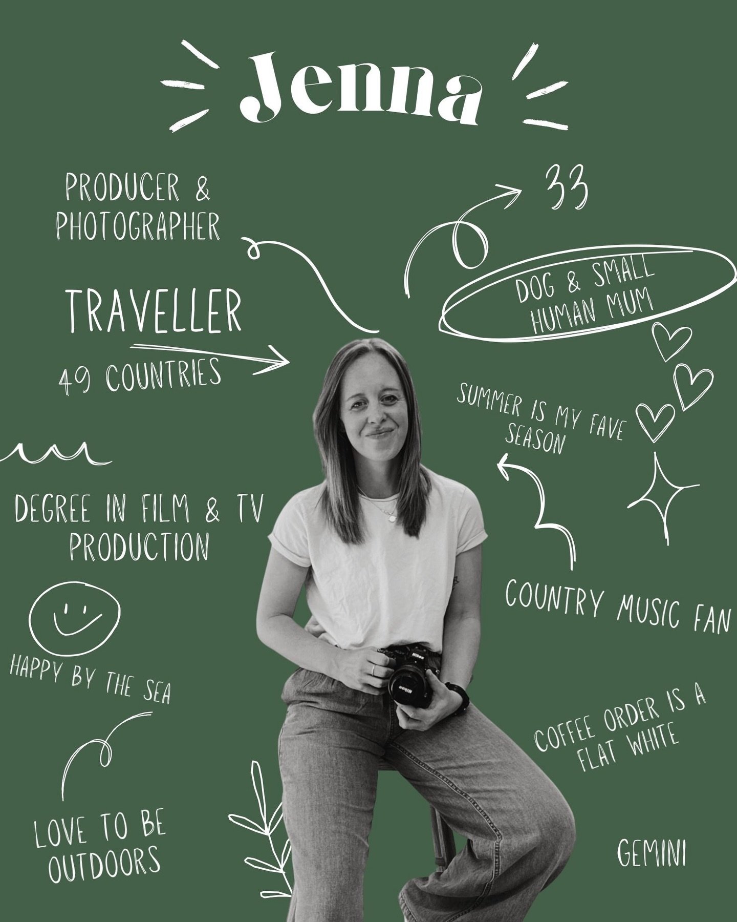 Hey, I&rsquo;m Jenna 👋

I&rsquo;m a photographer and producer based in the UK, recently taking the leap into freelancing after having my daughter in 2025. I&rsquo;m bringing together two things I&rsquo;ve spent years building &mdash; photography and
