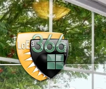 Low-E 366 hurricane impact glass logo indicating energy-efficient, storm-resistant window installation available in Tampa and Clearwater.
