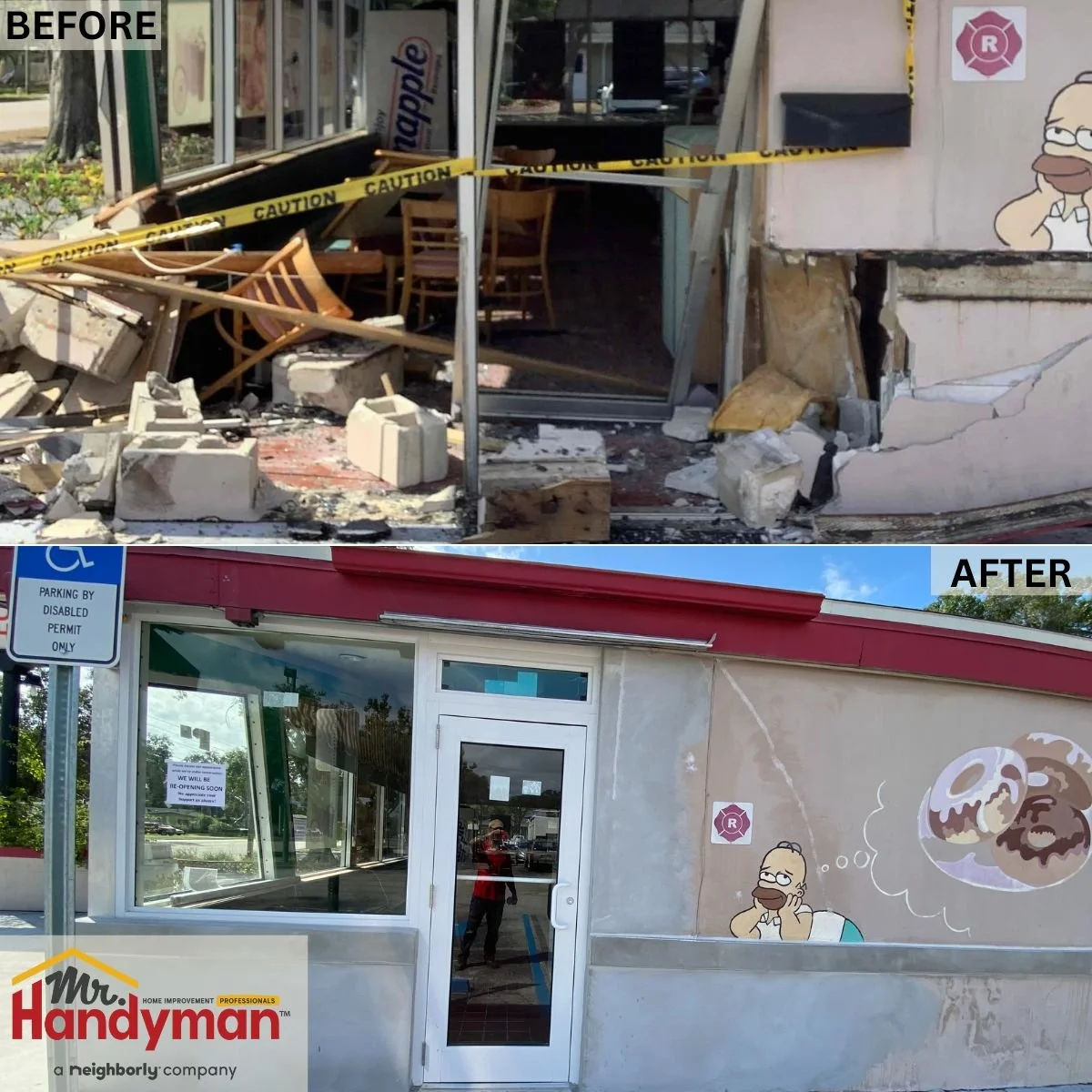 Commercial space before and after renovation by Mr. Handyman of Tampa and Clearwater