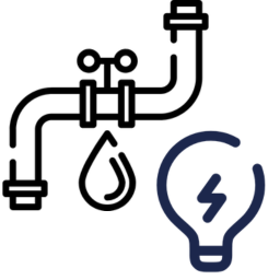Lightbulb and faucet icon for electrical and plumbing repairs