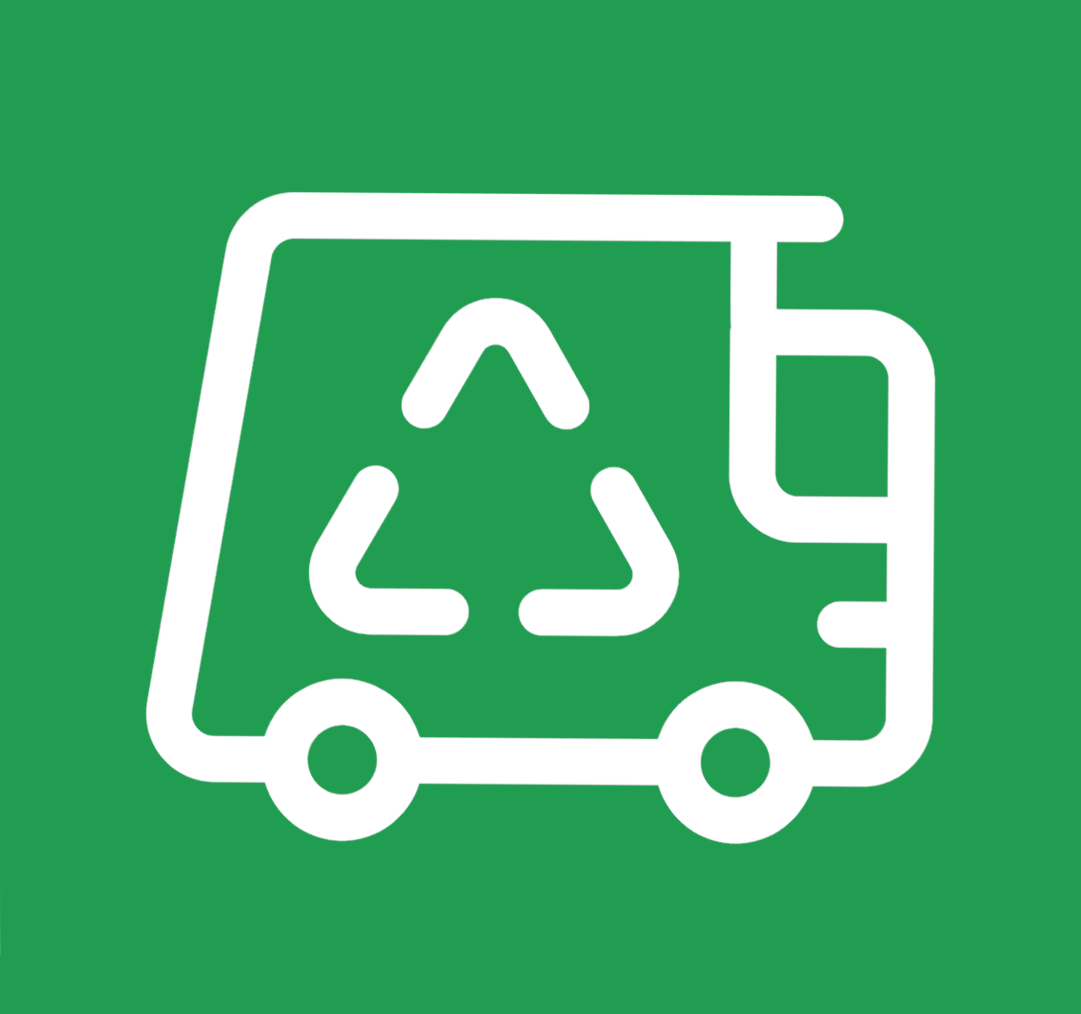An icon showing a recycling symbol on a recycling truck