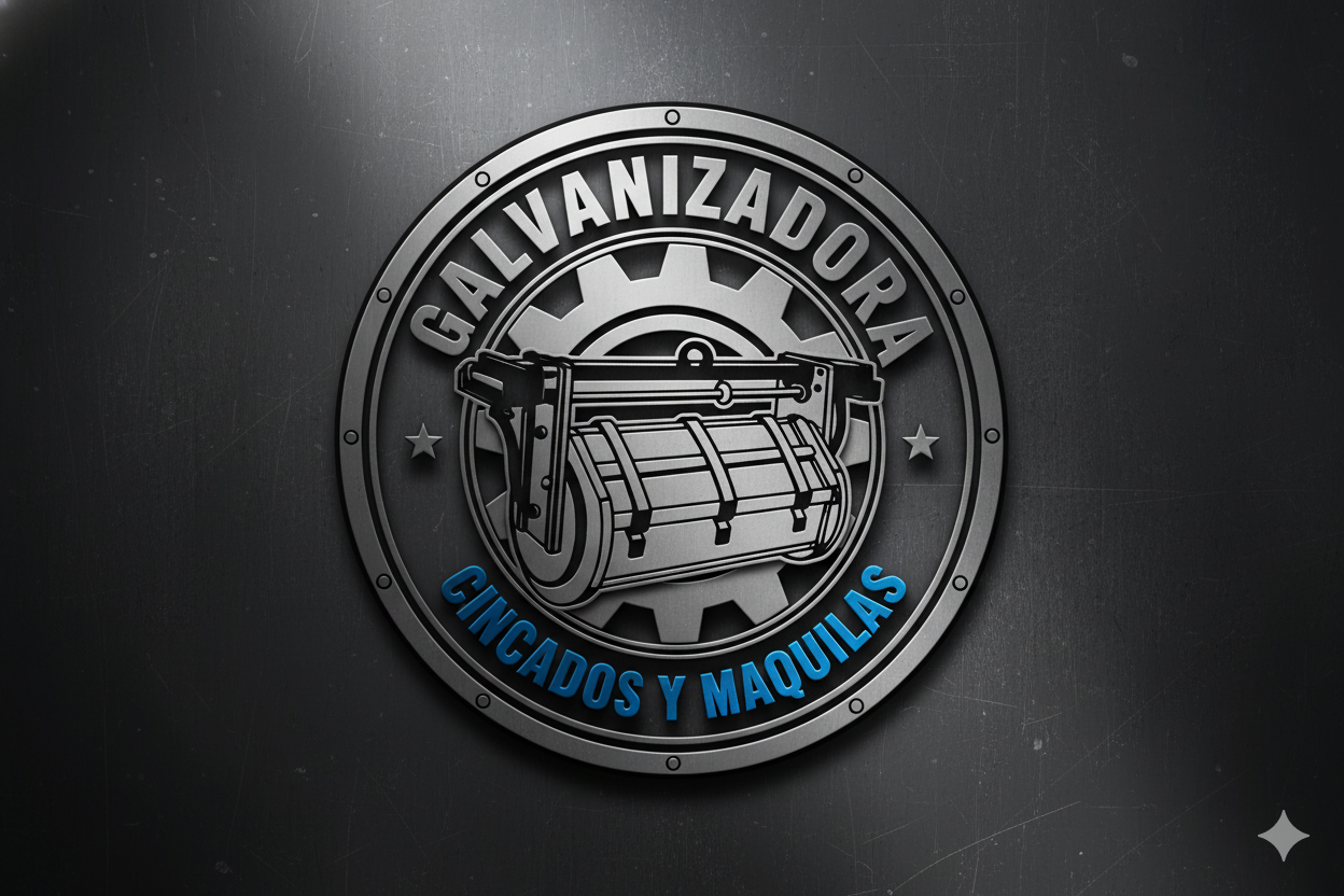 Escudo de empresa de tanques y armas con engranaje y máquina de rolos en el centro