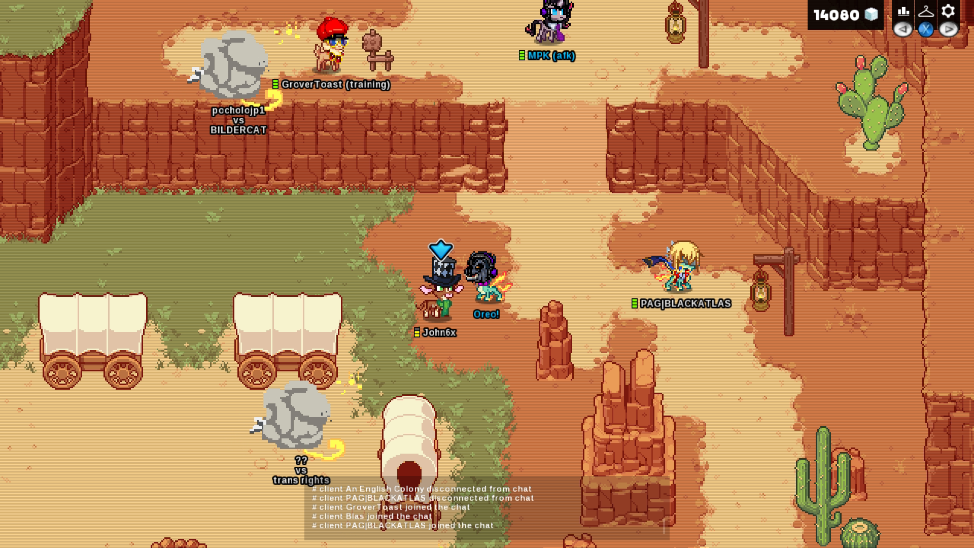 Gameplay screenshot showing Pixel Lobby Caravan Cattledome in Them's Fightin' Herds