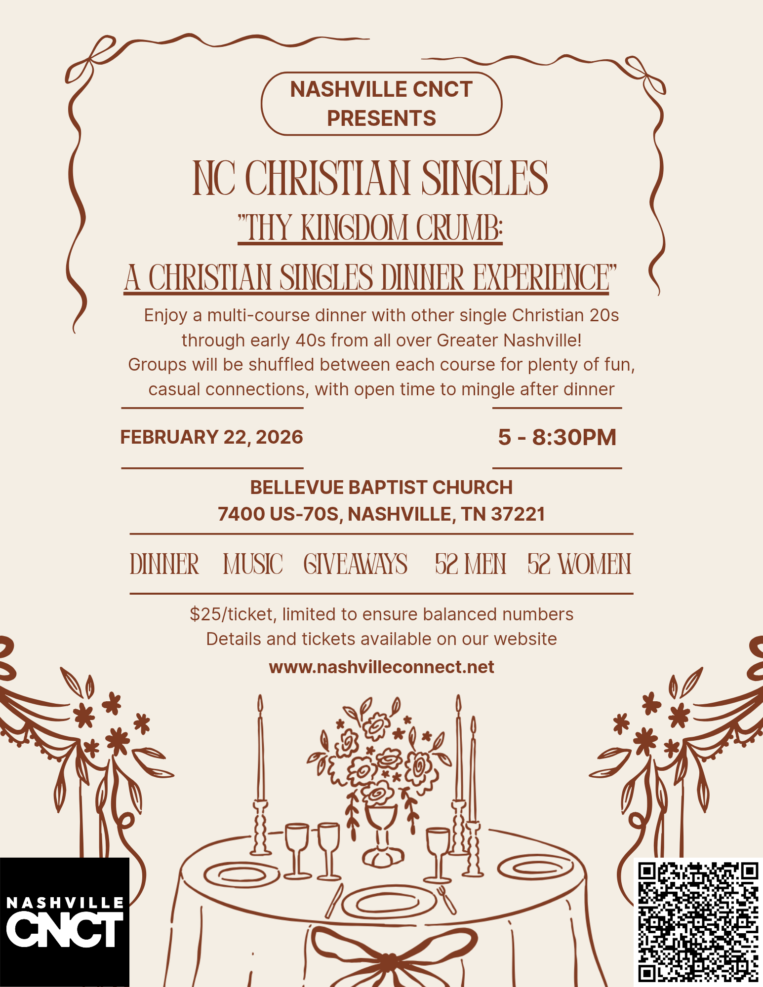 Nashville CNCT Christian Singles Dinner Experience