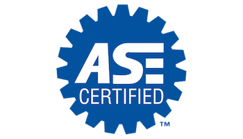 ASE Certified logo with a blue gear icon and white text.