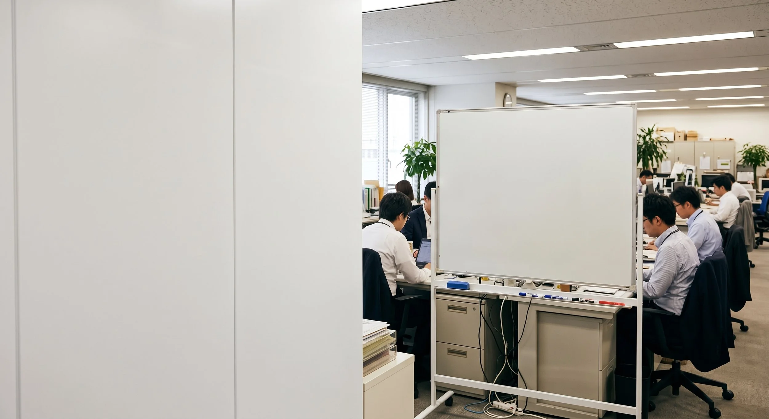 片付け後のすっきりした壁とホワイトボードの様子