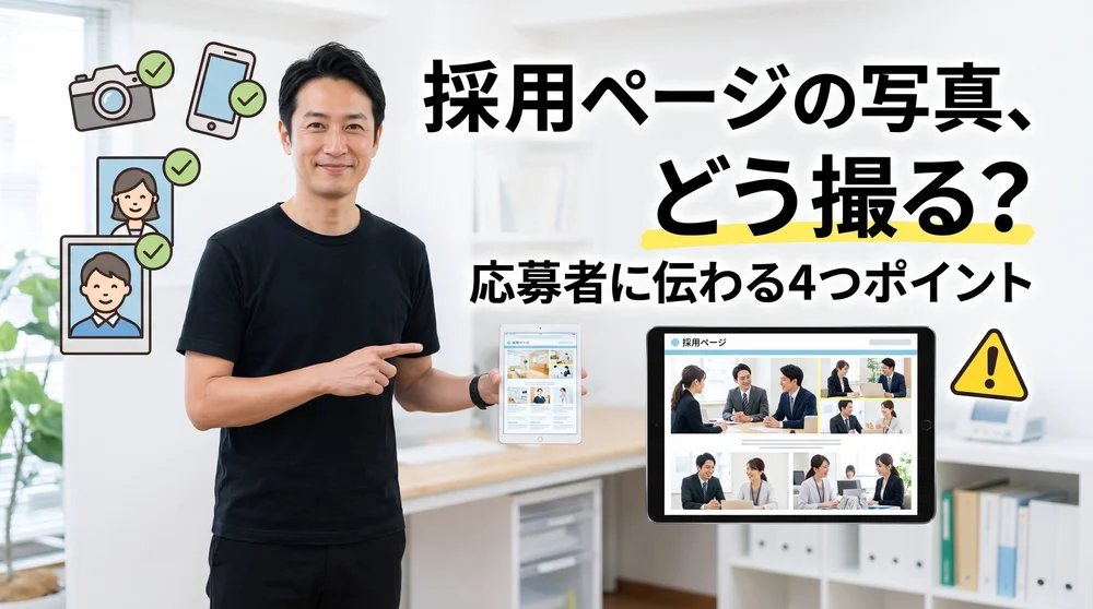 採用ページの写真撮影のポイントを解説する記事のイメージ