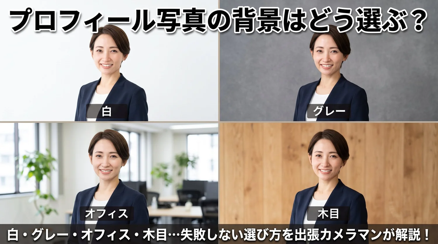 プロフィール写真の背景はどう選ぶ？白・グレー・オフィス・木目の背景で撮影した写真の比較
