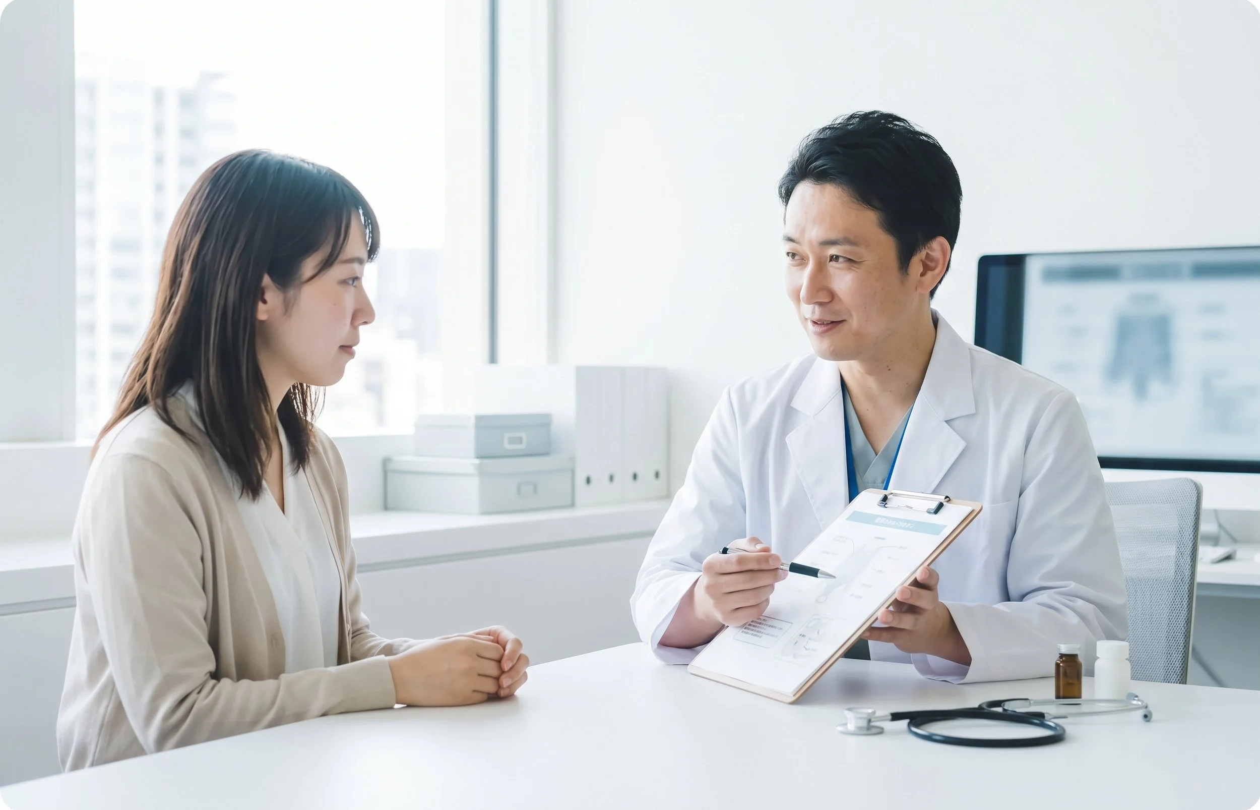 診察室で患者様に説明している様子を撮影したカット