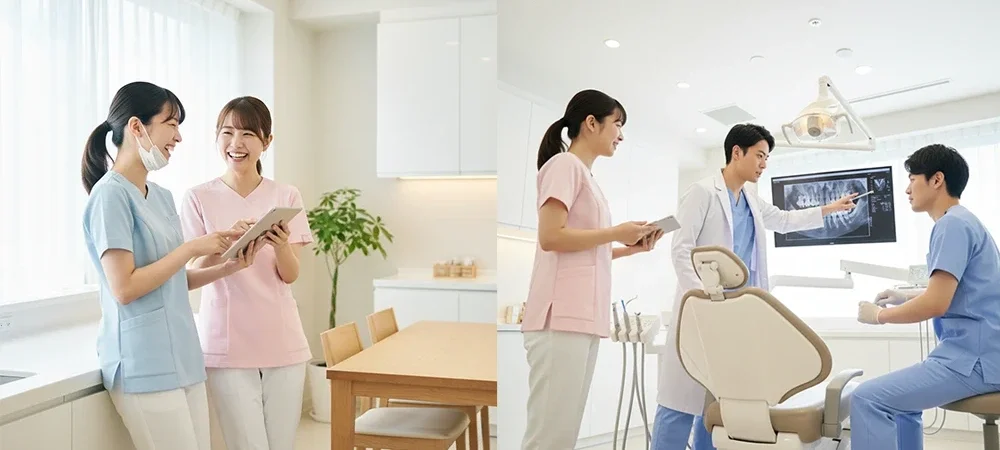 医療スタッフ同士の談笑とチーム医療