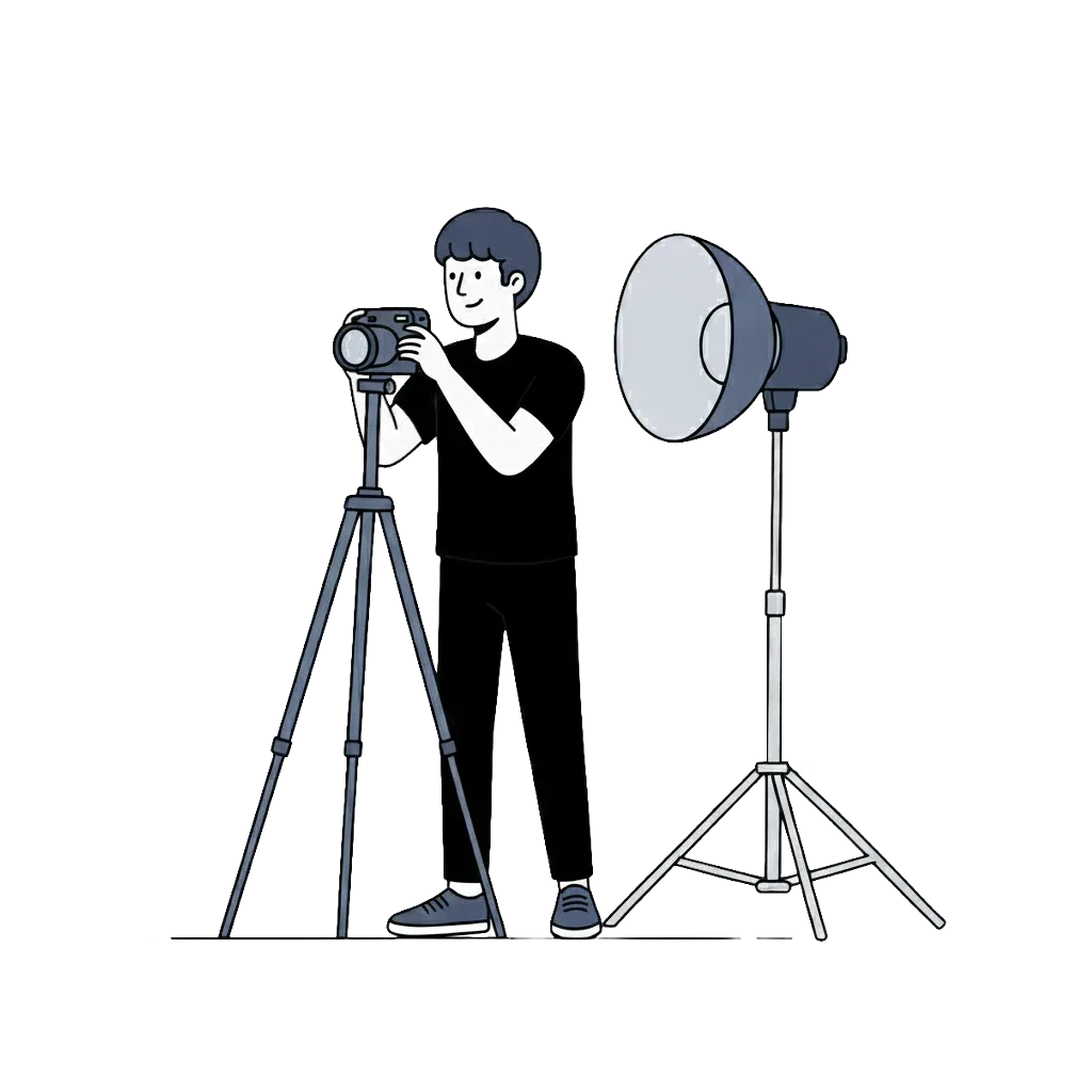 スタジオで写真を撮る男性