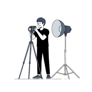 カメラマンがビジネス写真を撮影するイラスト