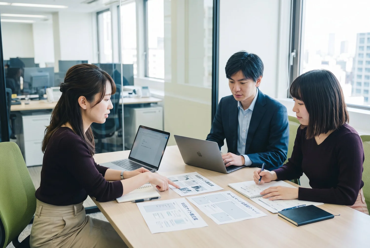 役員撮影の前に、写真の使い道や撮影場所を打ち合わせる企業のご担当者