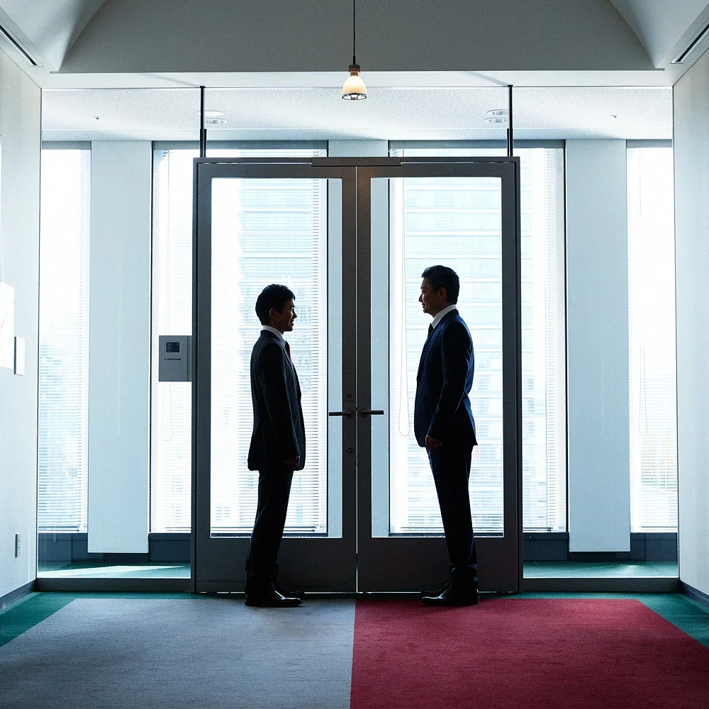 企業のコーポレートサイト撮影でオフィスビル内のスペースで撮影。