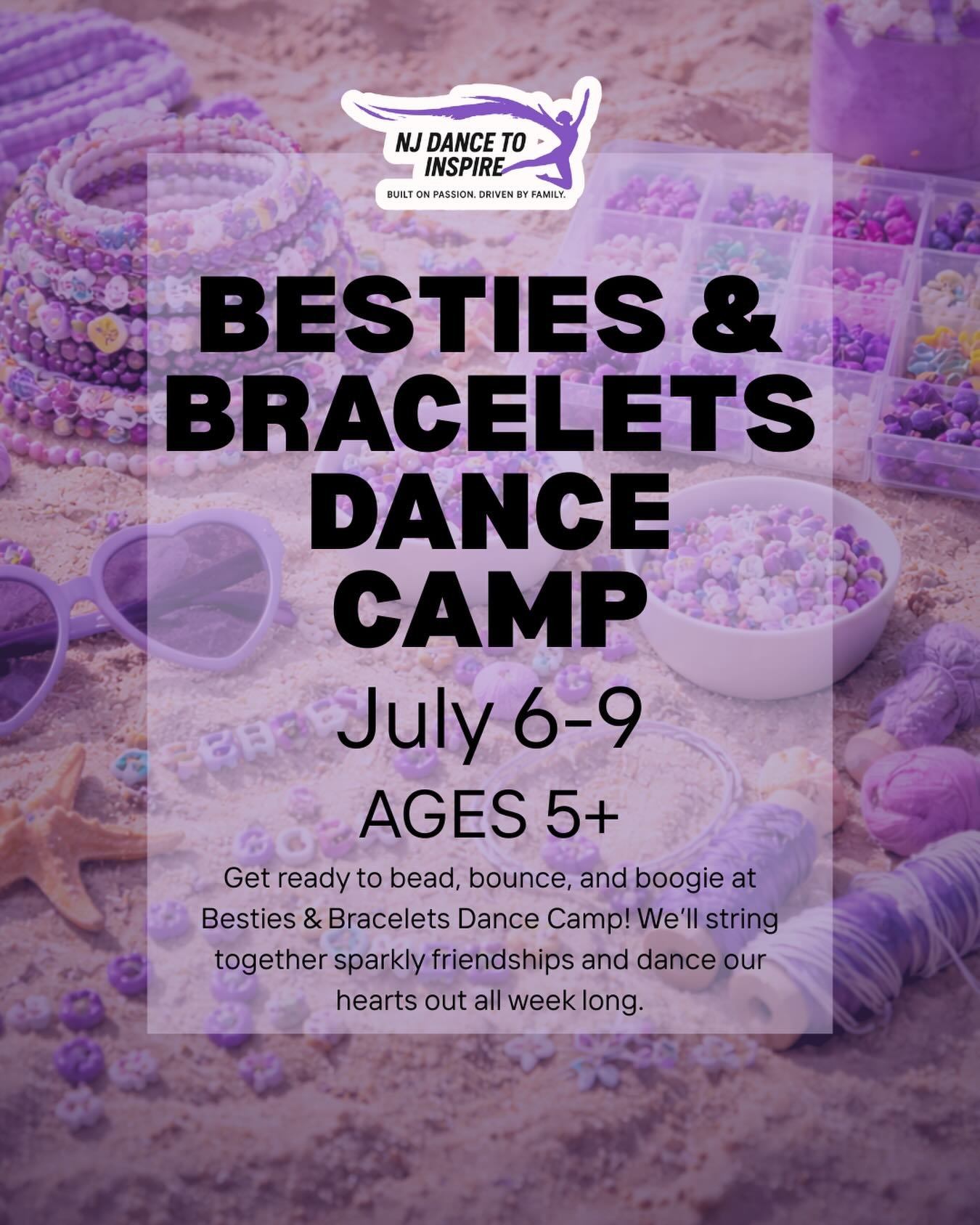 Besties, bracelets, and the BEST dance vibes 💜✨ 

Join us July 6&ndash;9 for our Besties &amp; Bracelets Dance Camp! 

Dancers ages 5+ will twirl, create, sparkle, and make forever-friend memories all week long. 

Don&rsquo;t miss this gem of a summ