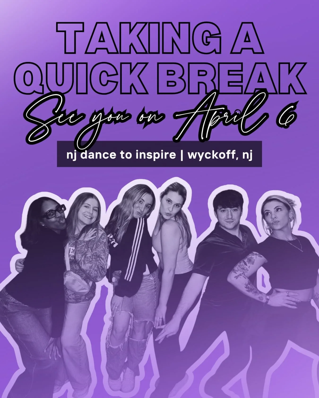 Taking a quick break 💫

NJDTI will be closed March 30&ndash;April 5.
Wishing all our dancers a happy and healthy break!

We&rsquo;ll see you back in the studio on April 6! 
Keep smiling and keep dancing 💜🩰