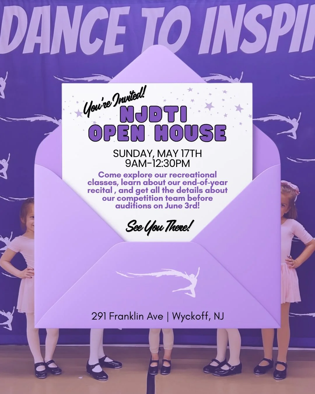 ✨ YOU&rsquo;RE INVITED ✨
The countdown is ON&hellip; less than ONE WEEK until our NJDTI Open House! 💜

Join us on Sunday, May 17 from 9:00 AM&ndash;12:30 PM for a morning full of dance, fun, and excitement at NJ Dance To Inspire!

Come sample trial 