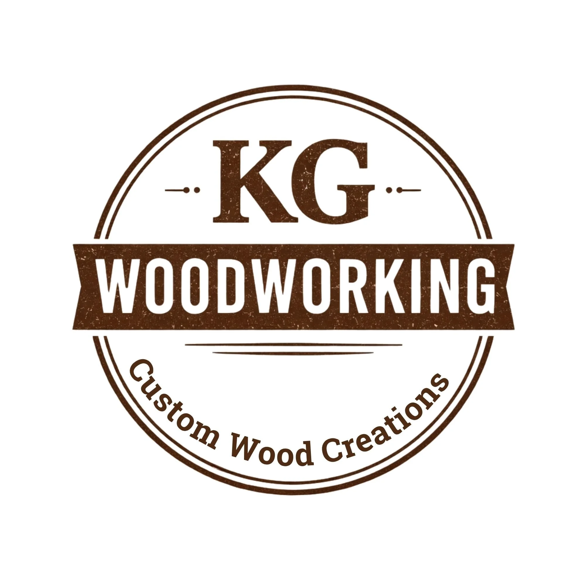 A circular logo with the text 'KG' in the center, surrounded by the words 'Woodworking,'  written along the perimeter.